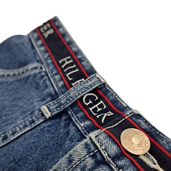 Tommy Hilfiger Womens Size 8 Blue Spellout Waistband Tape Blue Jean Short Skirt - Picture 3 of 10